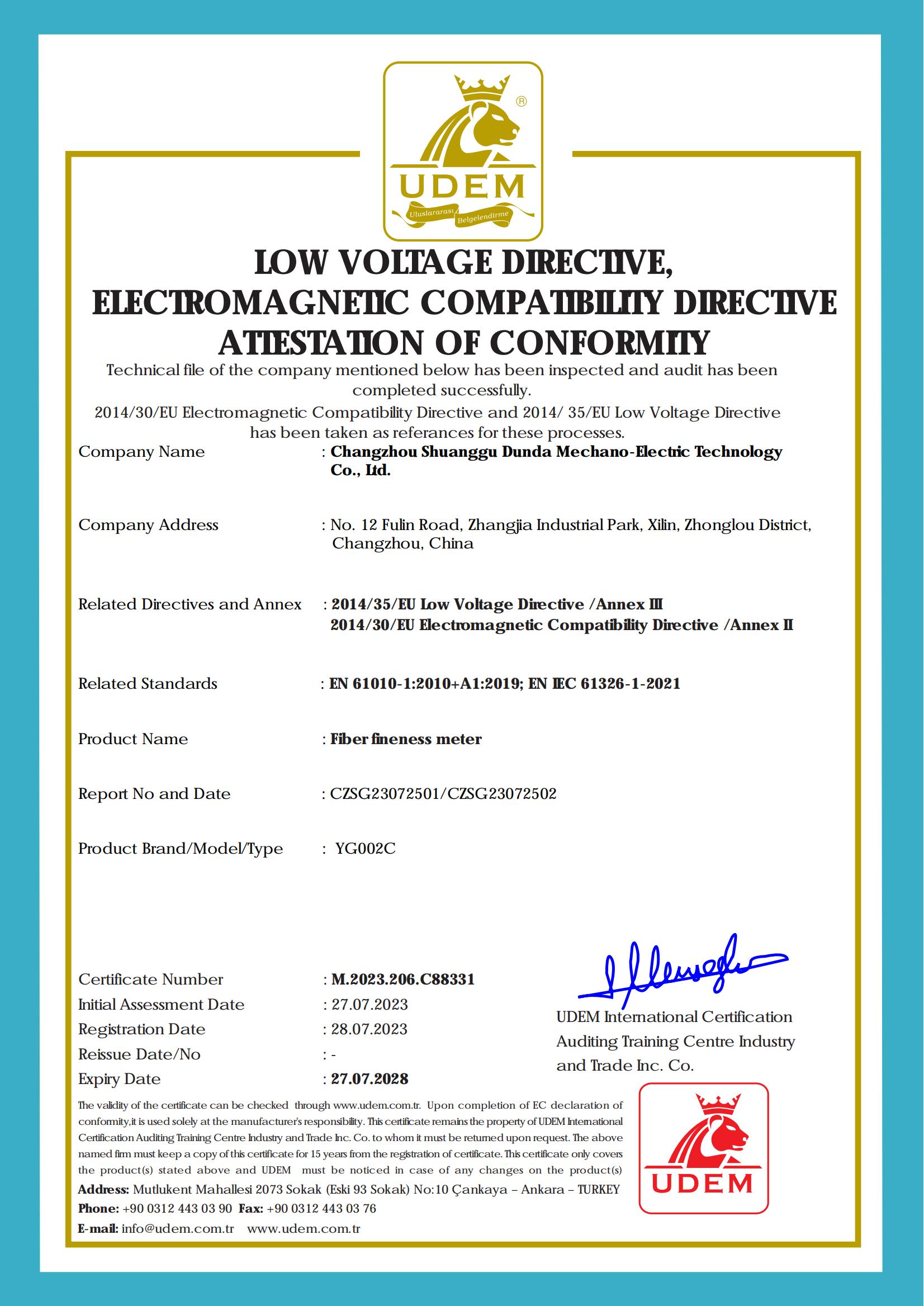 YG002C纤维细度仪CE证书